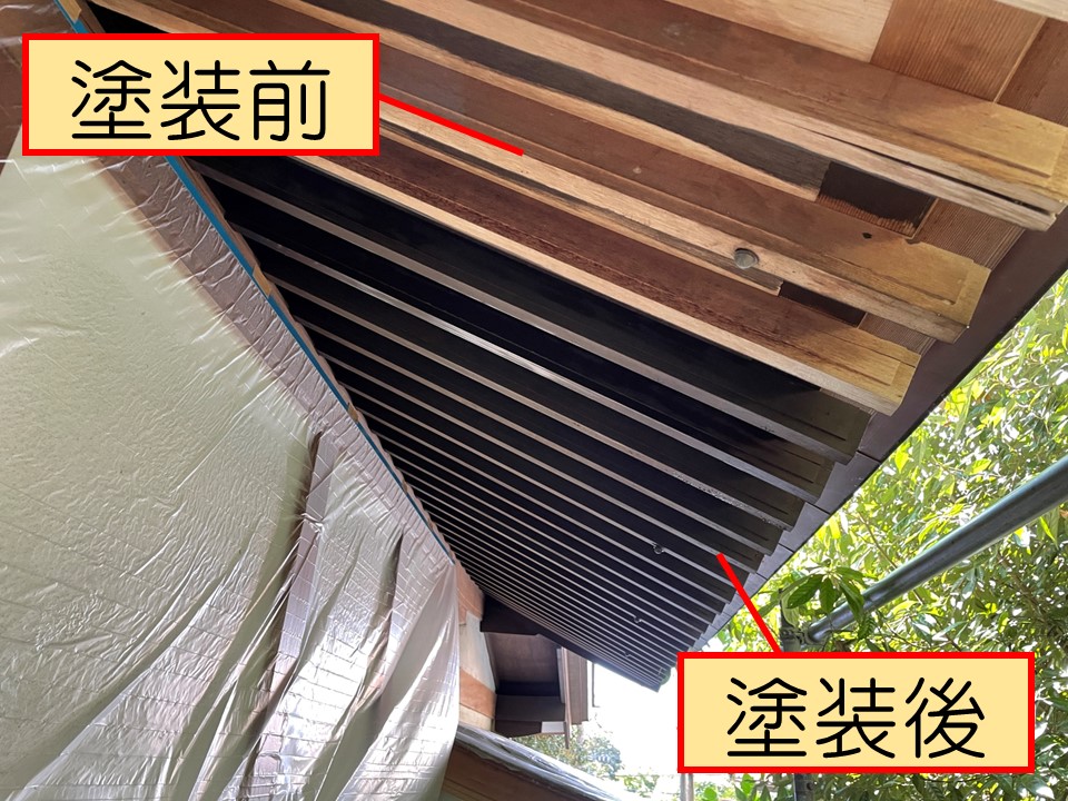 広島市東区で老朽化した神社屋根の化粧垂木の塗装と軒天の張替工事を施工 | 広島市の屋根工事、屋根修理、雨漏り補修なら街の屋根やさん広島店