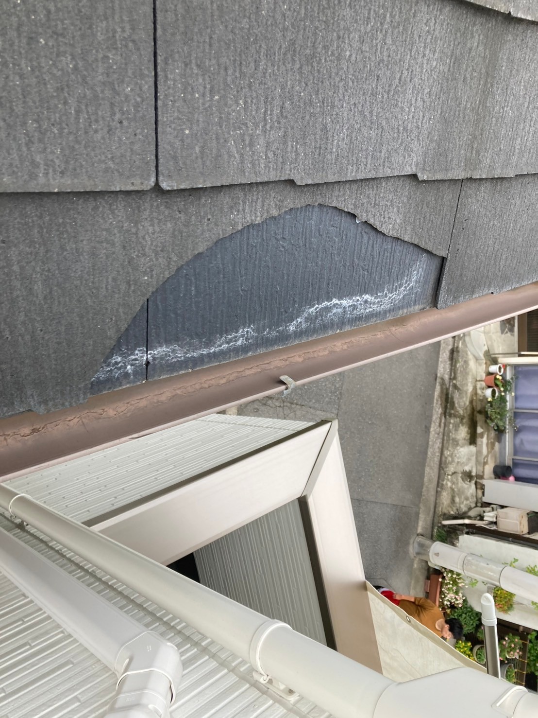屋根材が大きく欠けていました