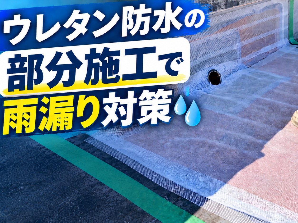 広島市佐伯区のアパートで雨漏り対策！改修用ドレン取付後に部分ウレタン防水を施工