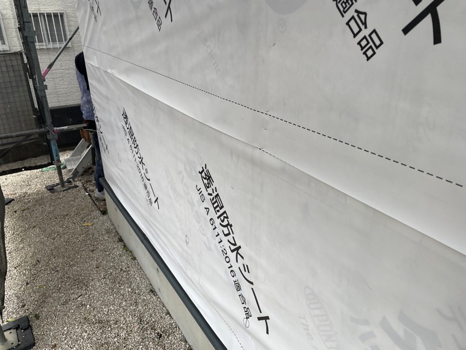 透湿防水シート施工完了後の外壁全体